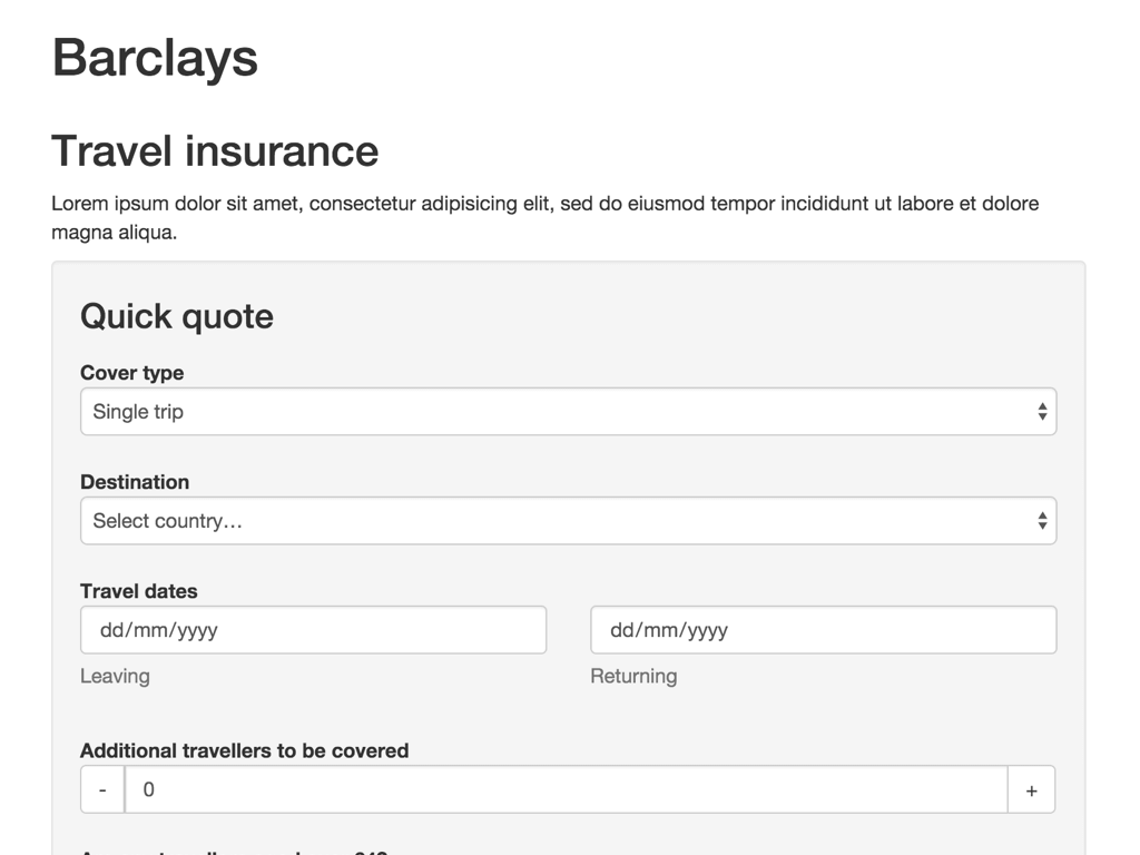 Responsive Travel Insurance UX